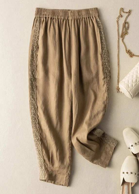 Best Deals Linen Lace Elastic Casual Harem Pants With Pockets