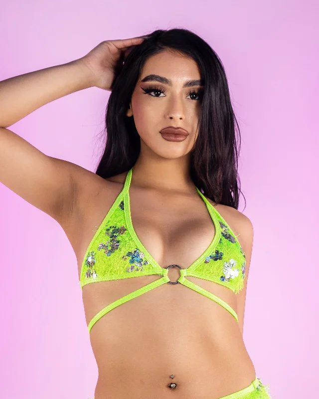 Weekend Bargains to Relish Lime Laser Shaggy O-Ring Top