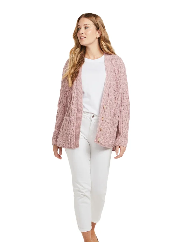 Price Break Aran - Vented box Cardigan with Buttons and trellis - Pink