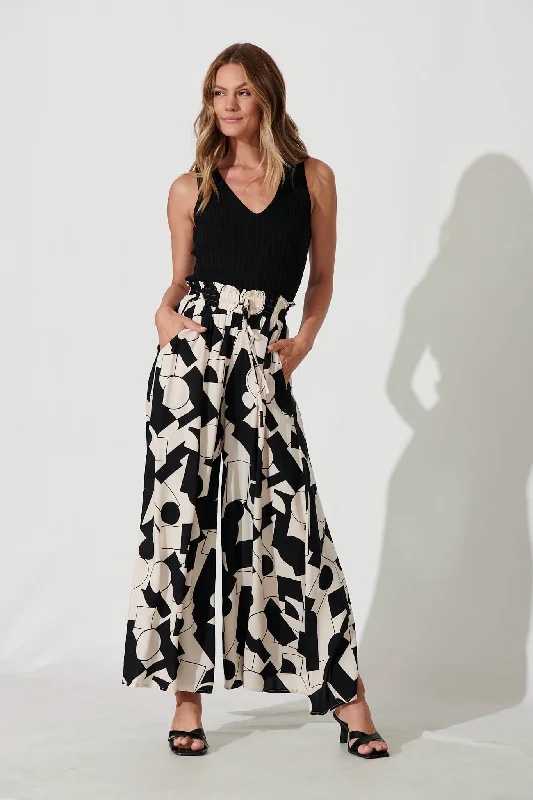 Warehouse Sale Mariah Pant In Cream With Black Geometric Print