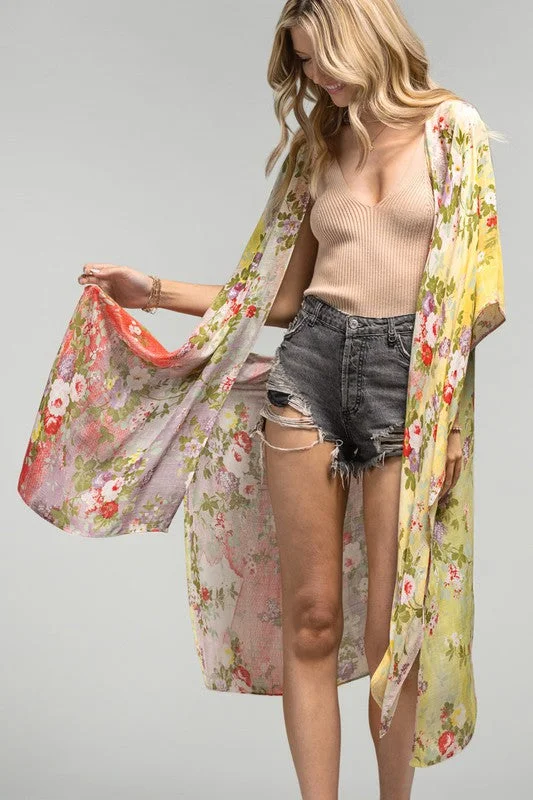 Weekend Savings Bonanza Whimsical Spring Colorful Floral Kimono Coverup Open Wrap Top Casual Women's Weekend Savings Bonanza Whimsical Spring Colorful Floral Kimono Coverup Open Wrap Top Casual Women's