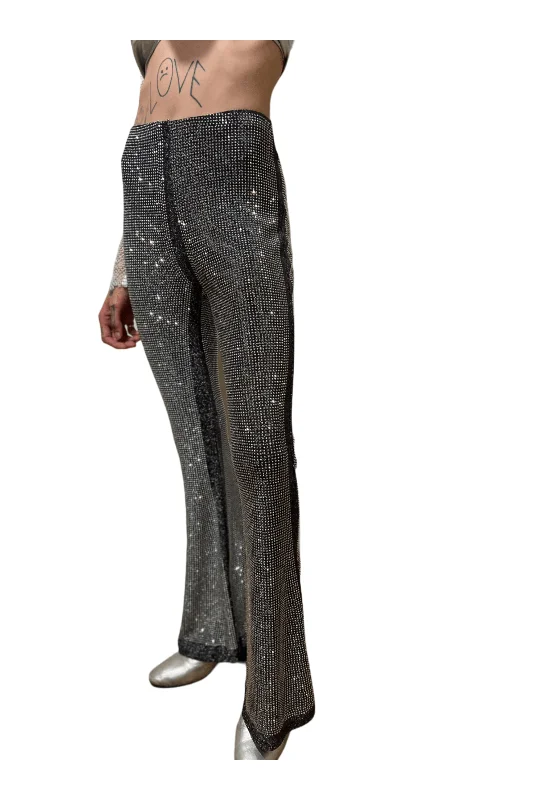 Weekend Specials to Savor Black with Silver Rhinestone Flared Pants