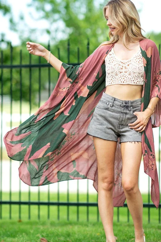 Weekend Deals That Amaze Sage Pink Long Floral Sweeping Summer Vacation Casual Coverup Wrap Kimono