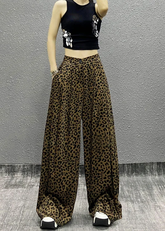 Get It Before It’s Gone Stylish Leopard Pockets Cotton Wide Leg Pants Fall