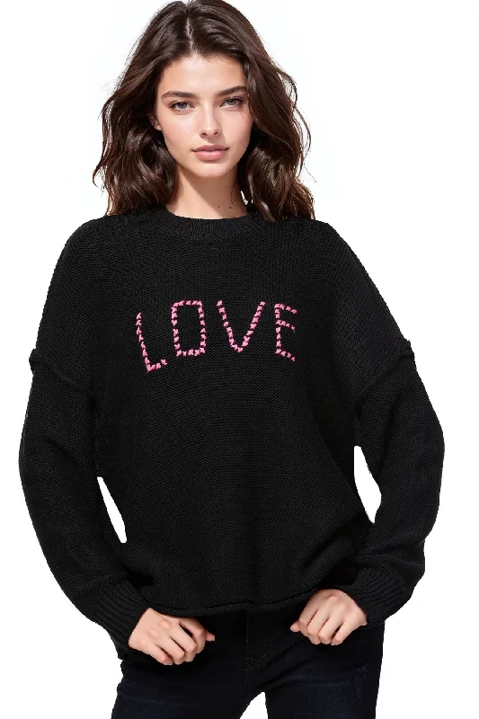 Markdown Madness Chunky Cotton Blend Pullover Sweater- Cross Stitch "Love" hand embroidery