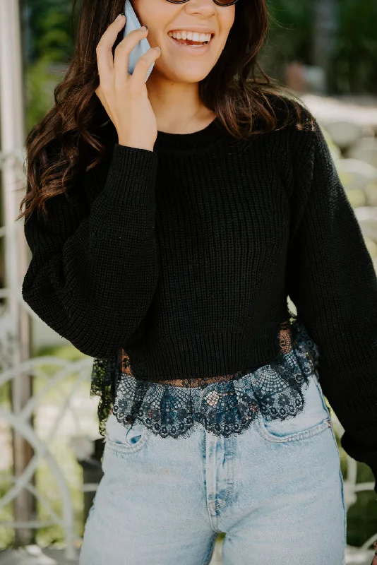 Weekend Offers That Impress The Amazing Lace Black Lace Hem Sweater