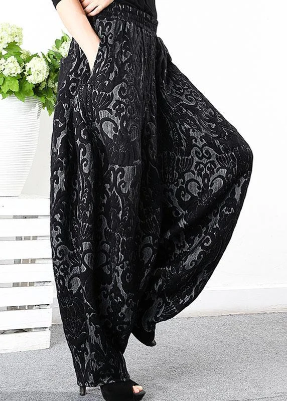 Super Sale Simple Black retro Thick Jacquard Winter Pants
