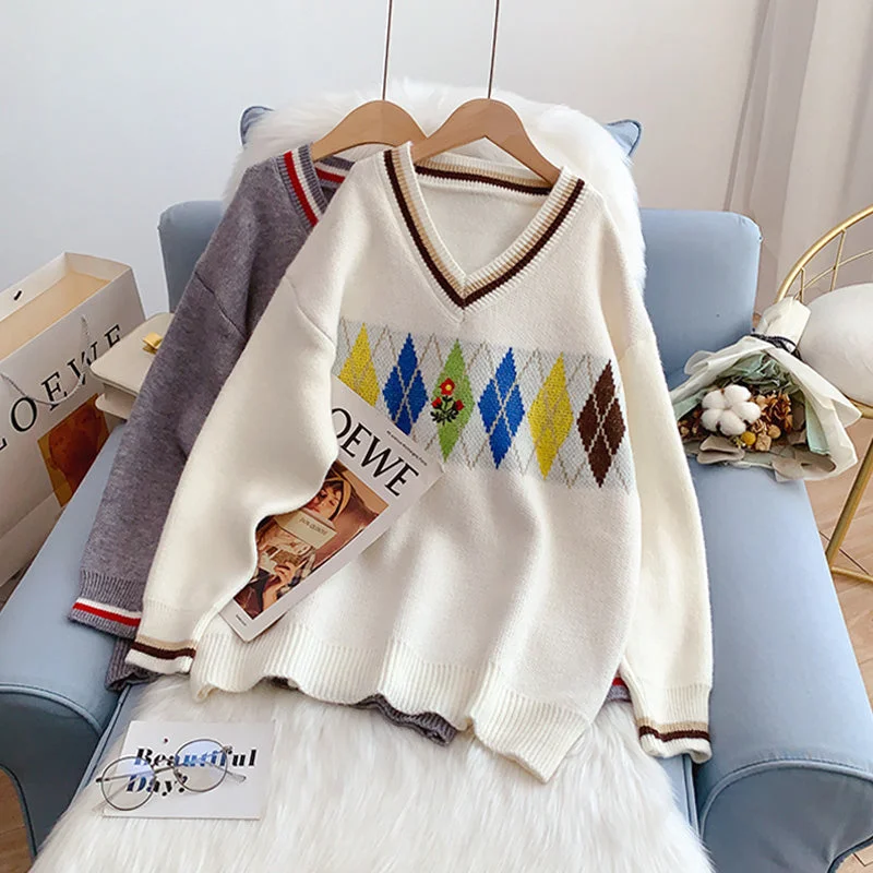 Weekend Offers That Amaze Ling Ge retro V-Neck Sweater sweater sweater top  5201