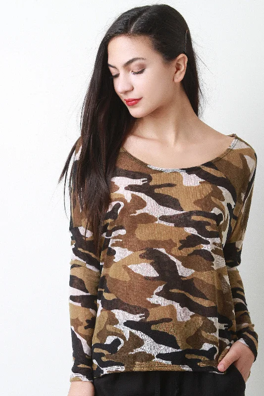 Weekend Offers That Thrill Camouflage Print Dolman Top