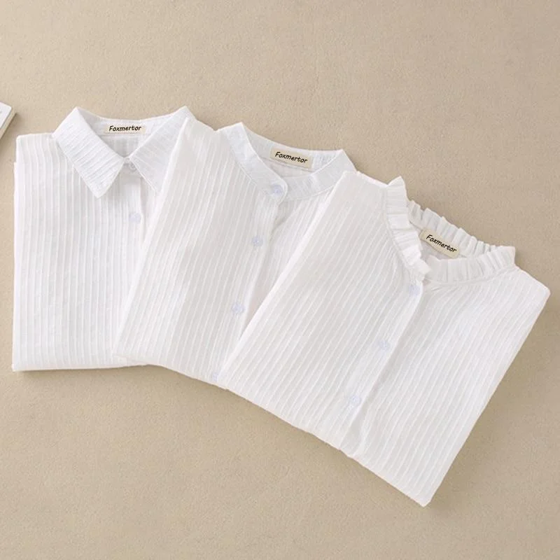Overstock Sale Cotton Shirt Women Blouse 100% Cotton White