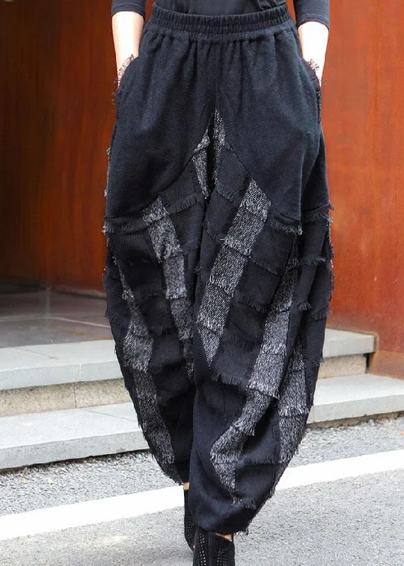 Daily Deals Plus Size Black Grey Pockets Patchwork Casual Winter Pants