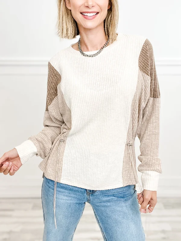 Lowest Price Long Sleeve Color Block Round Neckline Top