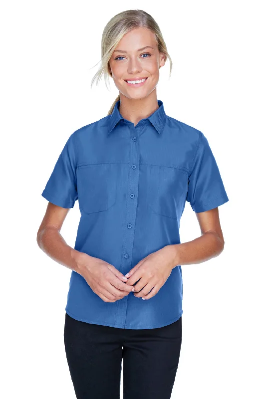 Super Savings Harriton Womens Key West Performance Short Sleeve Button Down Shirt w/ Double Pockets - Pool Blue Super Savings Harriton Womens Key West Performance Short Sleeve Button Down Shirt w/ Double Pockets - Pool Blue