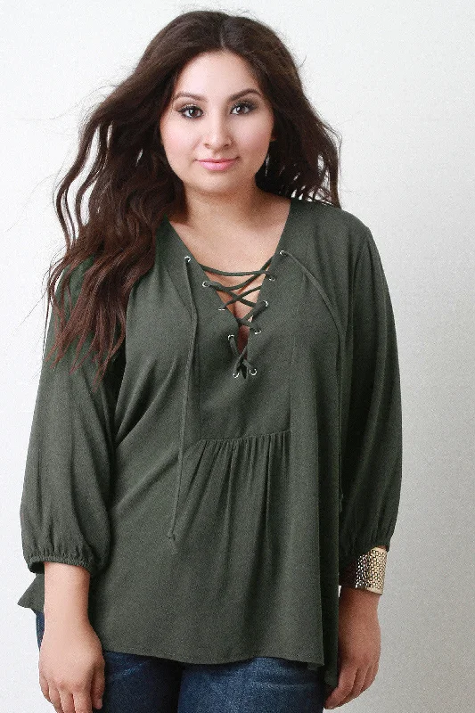 Can't Miss Lace Up Long Sleeved Tunic Top