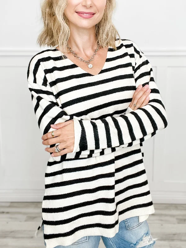 Daily Special Long Sleeve V-Neck Striped Sweater Top