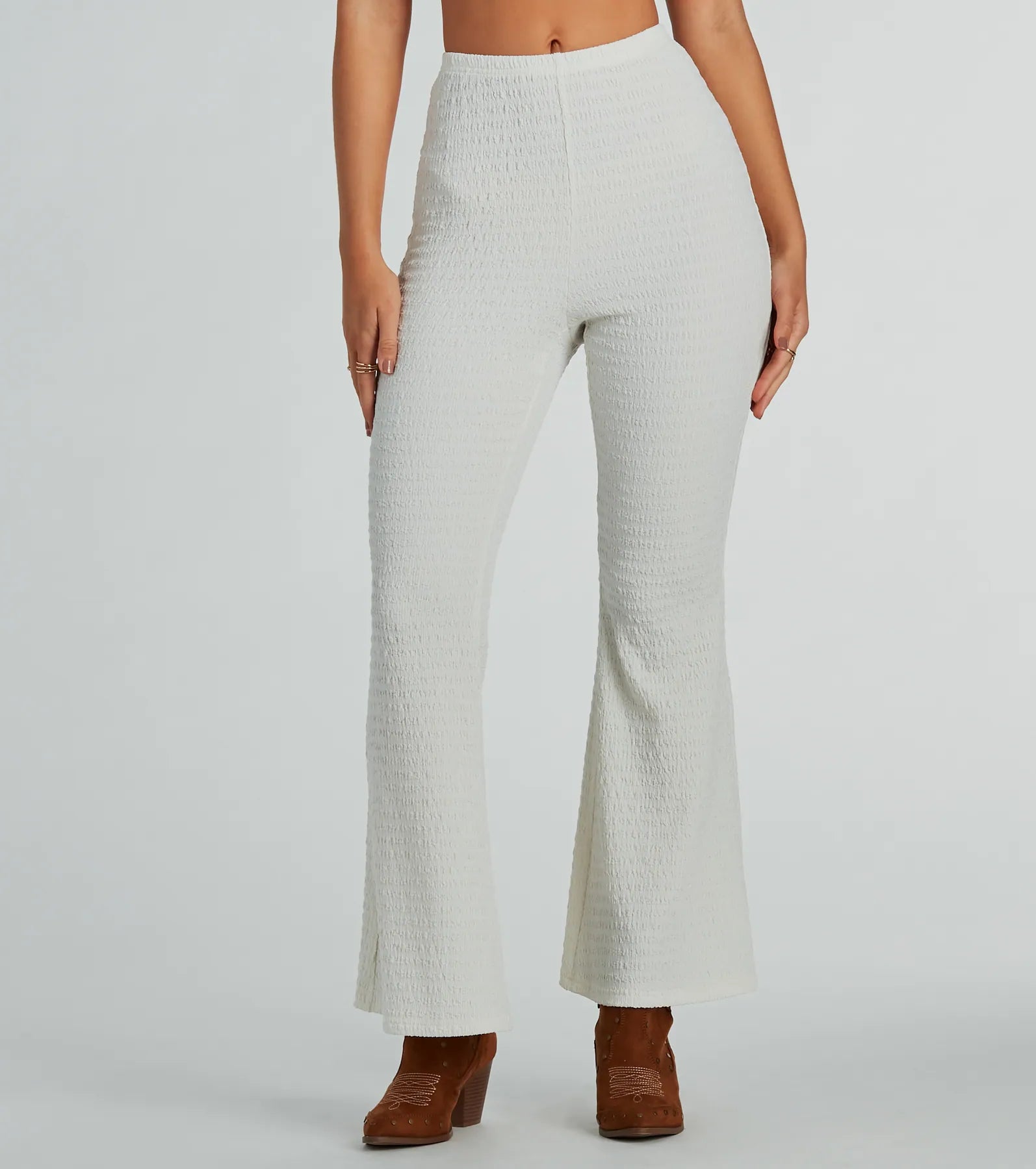 Lowest Rates So Boho High Waist Crinkle Knit Flare Pants
