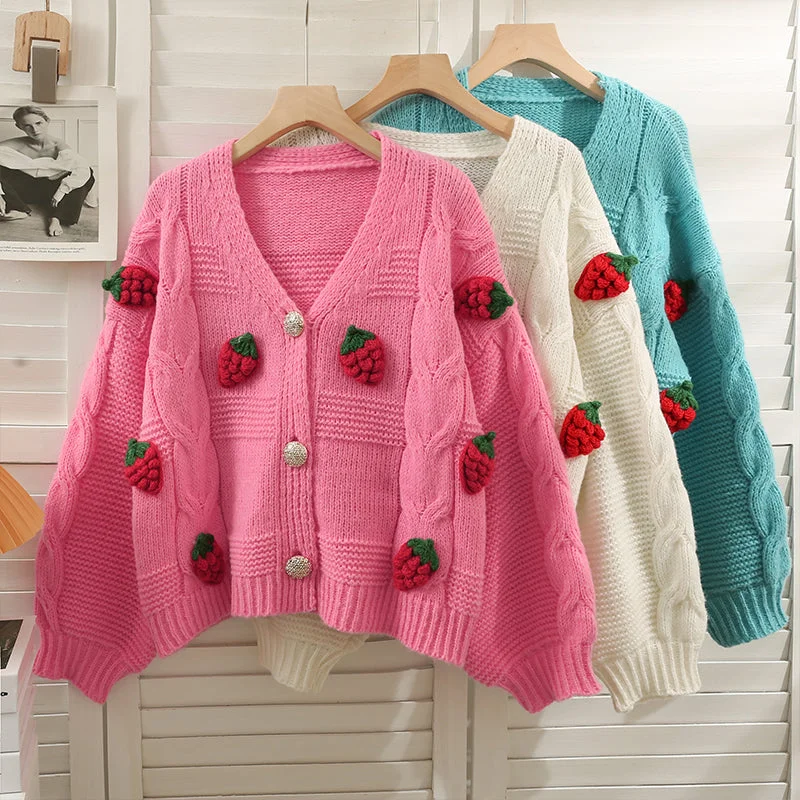 Great Bargain Puffy Strawberry Cardigan (3 Colors)