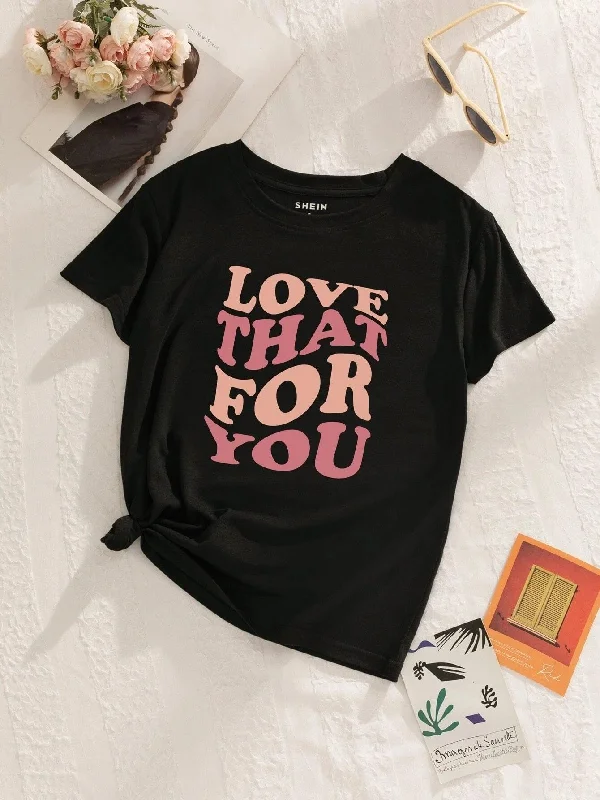 Weekend Savings Galore Womens Round Neck Printed Black T.shirts