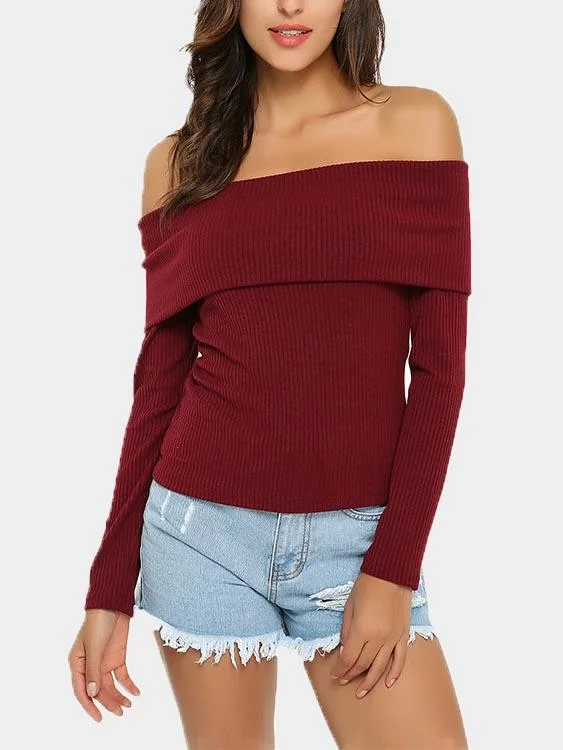 Final Offer Custom Off The Shoulder Plain Backless Long Sleeve T-Shirts