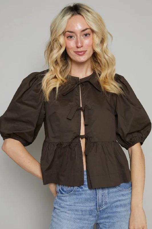 Deal Mania Robyn Poplin Front-Tie Top - Dark Olive