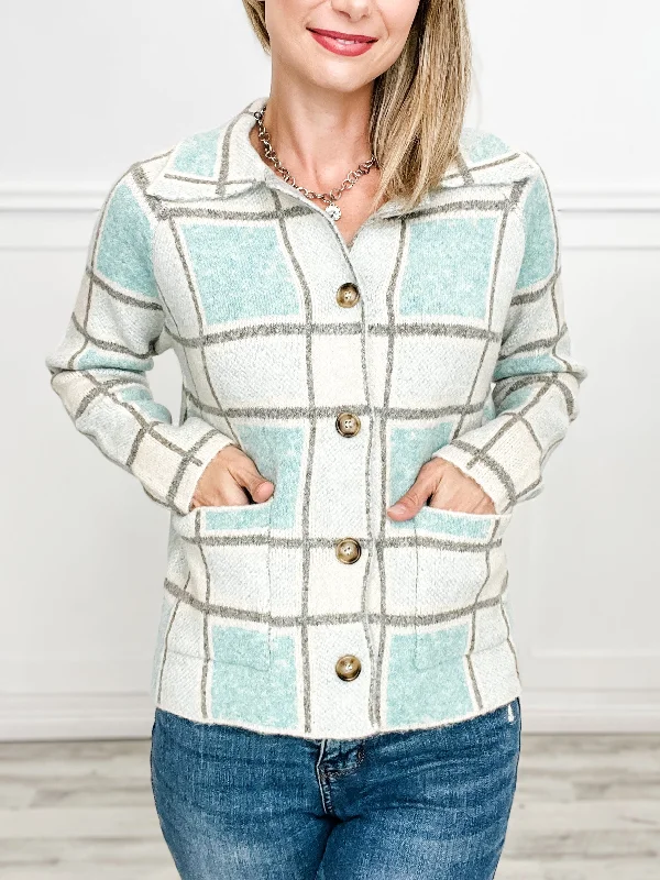 Lowest Price Collared Check Jacquard Button Down Sweater Jacket