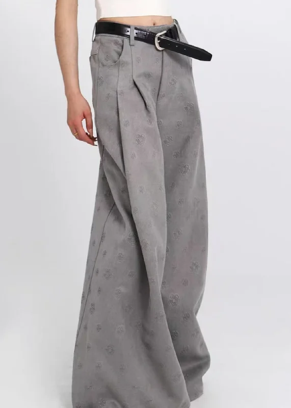 Weekend-Only Price Drops Jacquard Grey Pockets High Waist Cotton Wide Leg Pants Spring Weekend-Only Price Drops Jacquard Grey Pockets High Waist Cotton Wide Leg Pants Spring