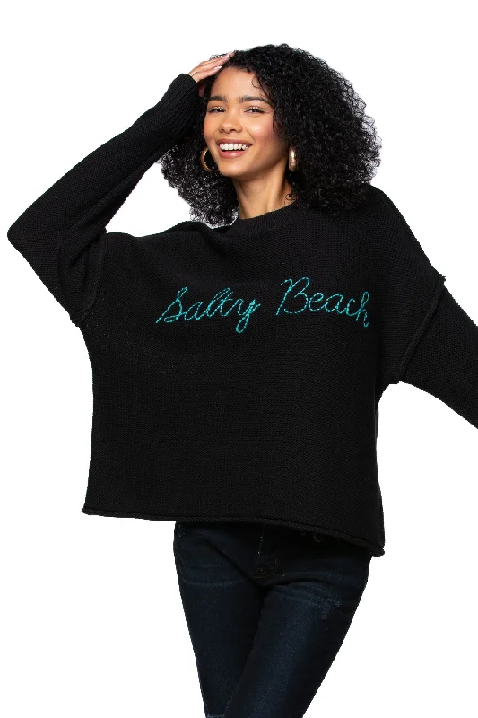 Price Buster Chunky Cotton Blend Pullover - "Salty Beach" hand embroidery