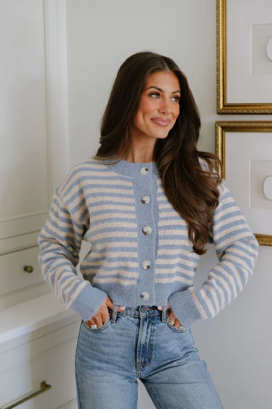 Deep Savings Beverly Cardigan-Blue Stripe