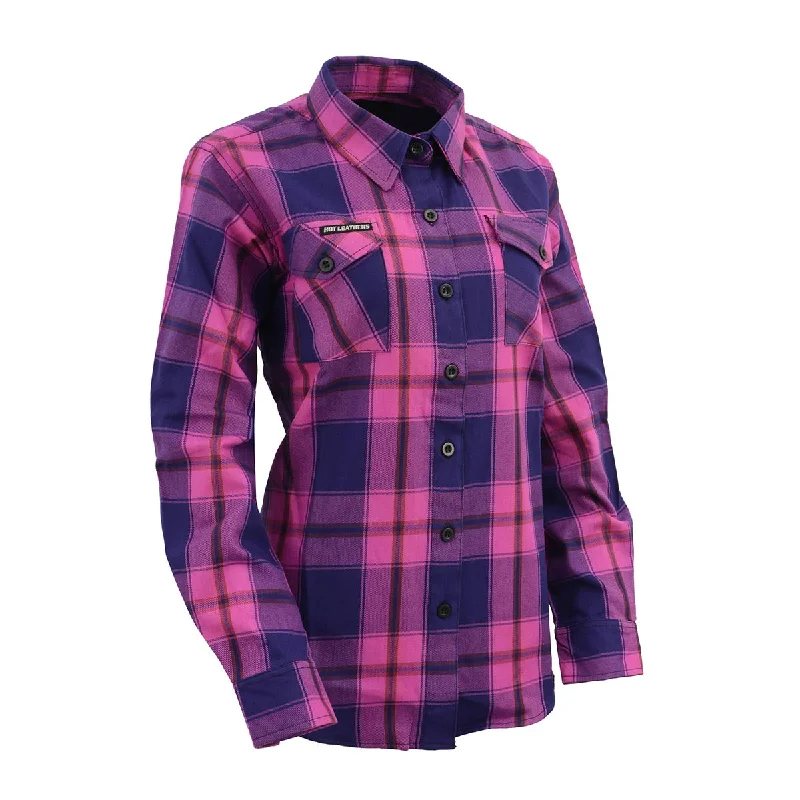 Savings Galore Milwaukee Leather MNG21610 Women's Pink, Blue and Maroon Long Sleeve Cotton Flannel Shirt