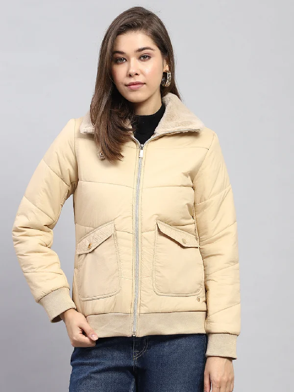 Unmissable Offer Women Beige Self Design Collar Full Sleeve Jacket