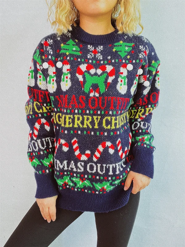 Weekend Shopping Extravaganza Christmas Pattern Round Neck Long Sleeve Sweater