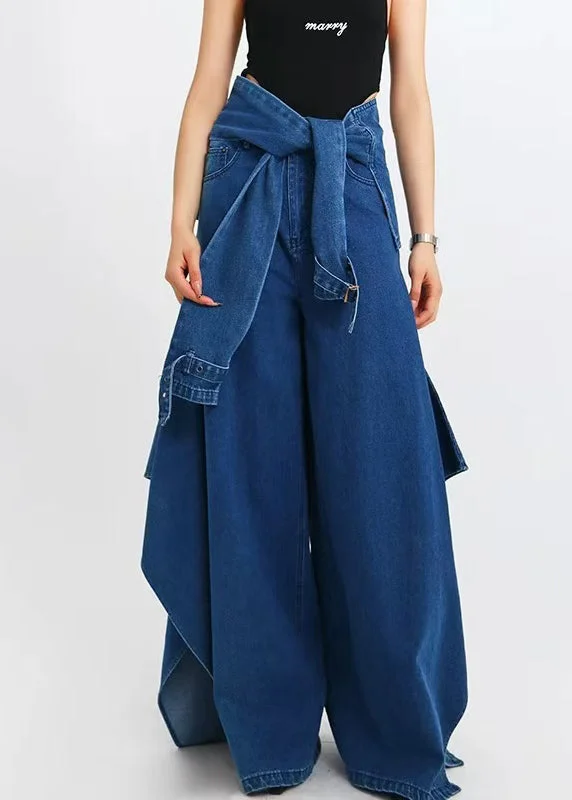 Unbeatable Prices Modern Blue Original Design Lace Up Denim Wide Leg Pants Spring