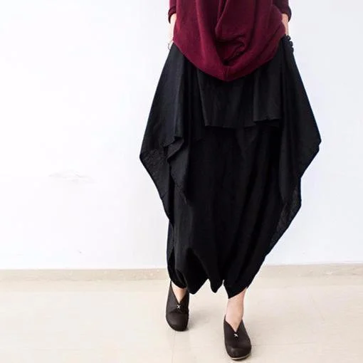 Weekend Special Black layered linen pants oversized cotton trousers