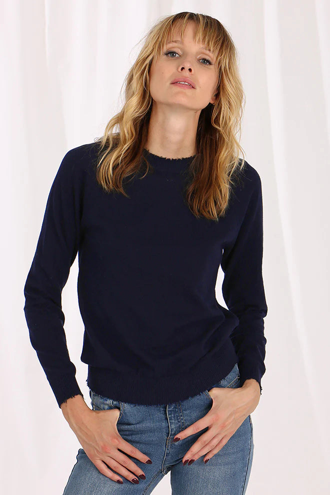 Reduced Rates Cotton Cashmere Frayed Edge Crew