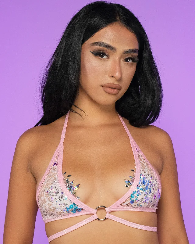 Sale Event Pink Blush Sequin Net Wrap Top
