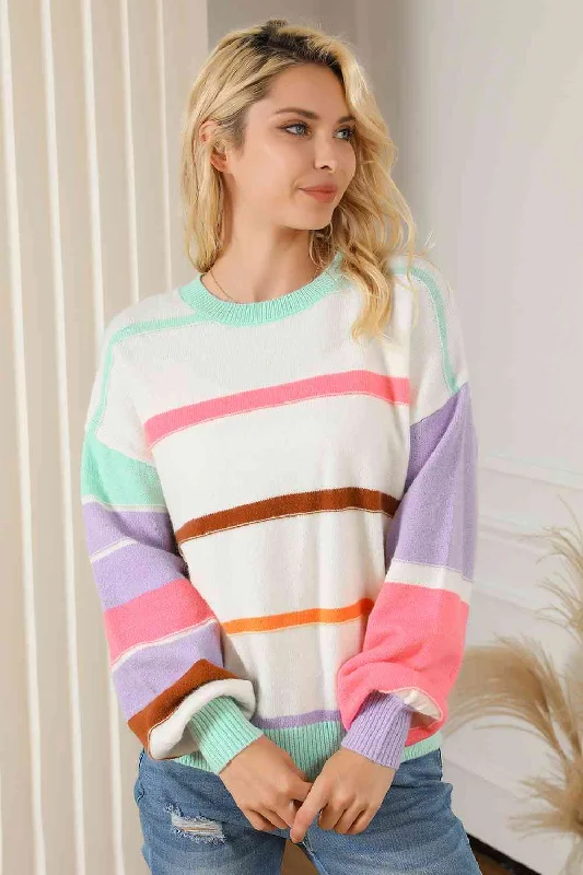 Reduced Prices Round Neck Lantern Sleeve Sweater