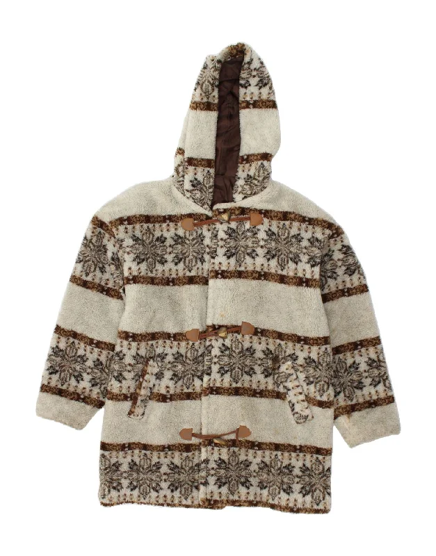 One-DAY Sale VINTAGE Womens Hooded Teddy Bear Duffle Coat UK 20 2XL Grey Fair Isle