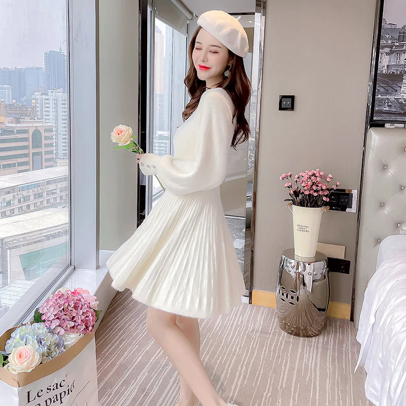 Weekend Bargains Just for You Fuzzy Puff Sleeve Sweater Dress (3 Colors)
