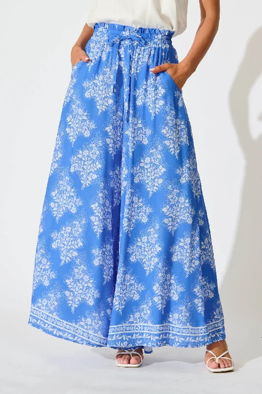 Sale Event Mariah Pant in Blue with White Floral