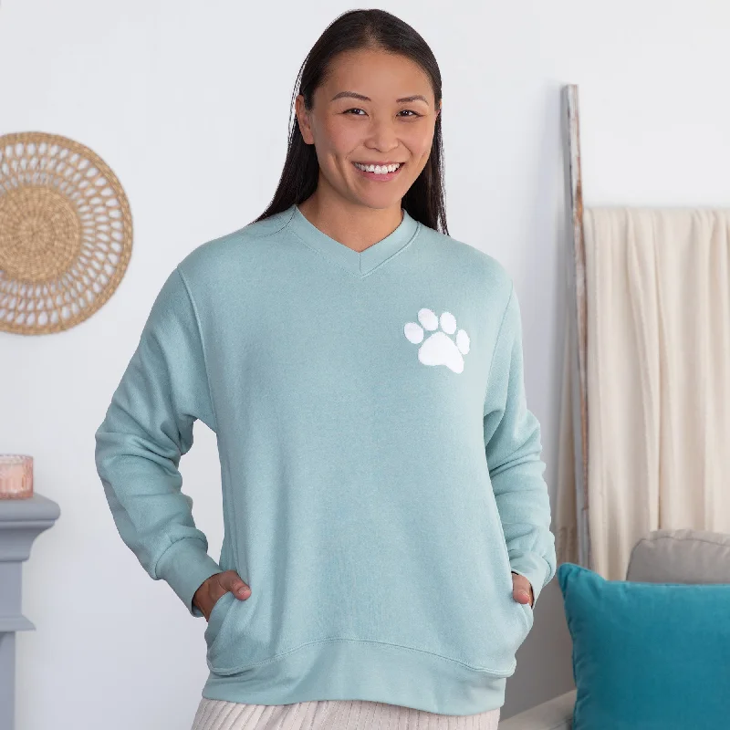 Today's Special Chenille Paw V-Neck Pullover Sweatshirt