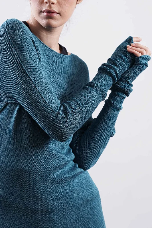 Epic Deals Baraka knitted Bamboo shirt with Long Sleeves - Turquoise / Dark Navy Blue / Peacock Blue