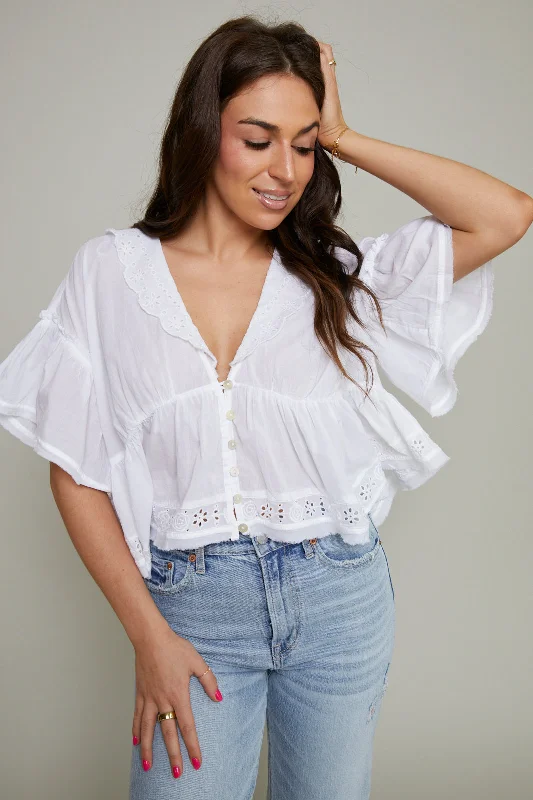 Act Now Cella Lace Collared Top - Optic White