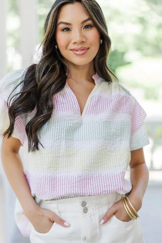 Limited Stock You Got This Pink Striped Blouse
