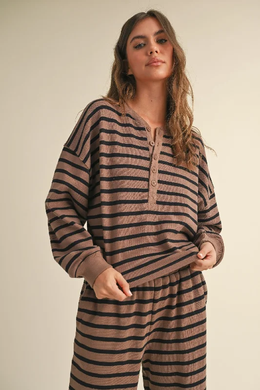 Stock Clearance Striped Terry Pullover Top