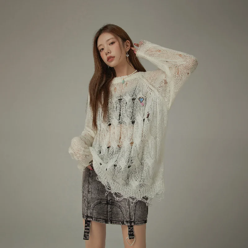 Weekend Bargains to Snag Color Distressed Knit Loosefit Sweater