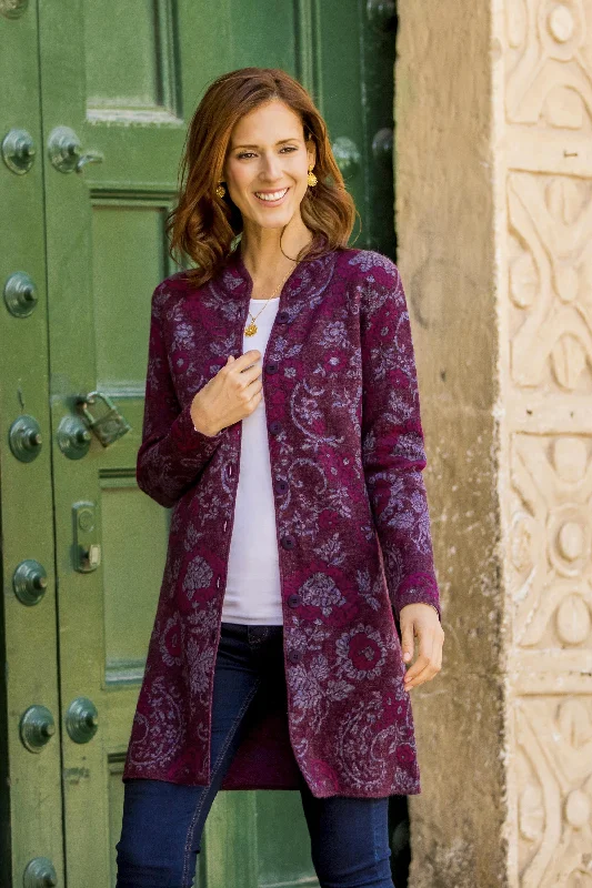 Weekend Deals That Dazzle Dream Garden in Maroon Floral 100% Baby Alpaca Cardigan in Maroon from Peru Weekend Deals That Dazzle Dream Garden in Maroon Floral 100% Baby Alpaca Cardigan in Maroon from Peru