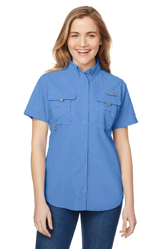 Flash Sale Columbia Womens Bahama Moisture Wicking Short Sleeve Button Down Shirt w/ Double Pockets - White Cap Blue - Closeout Flash Sale Columbia Womens Bahama Moisture Wicking Short Sleeve Button Down Shirt w/ Double Pockets - White Cap Blue - Closeout