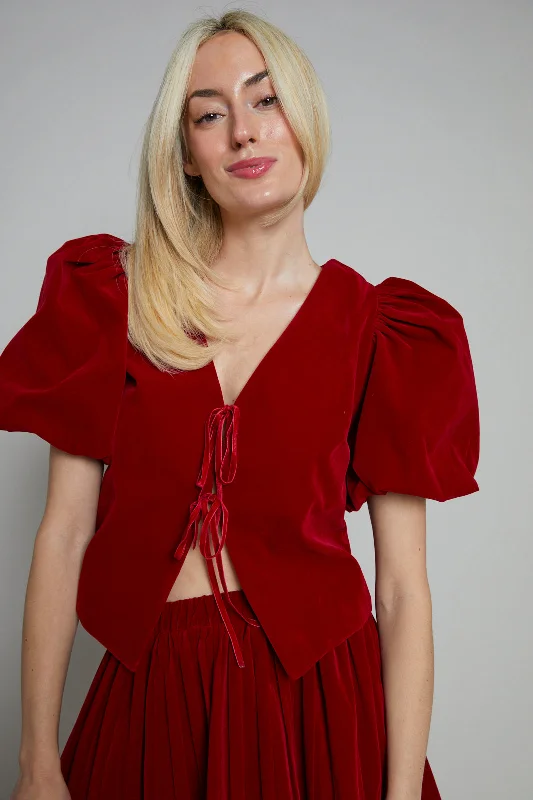 Early Bird Discount Calista Velvet Puff Sleeve Top - Red