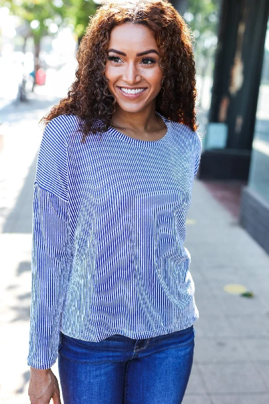 Weekend Discounts to Grab Hello Beautiful Blue Rib Dolman Cropped Sweater Top