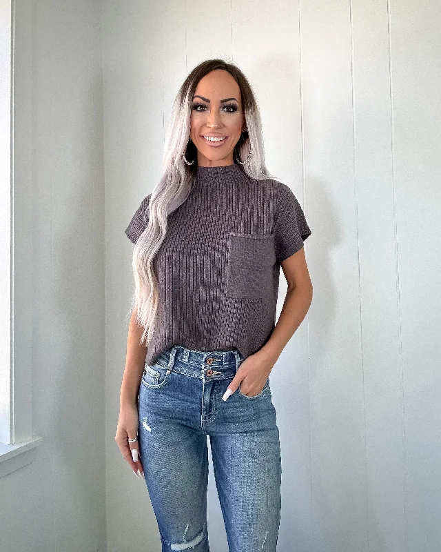 Savings Event Cabin Views Knit Sweater Top - Charcoal